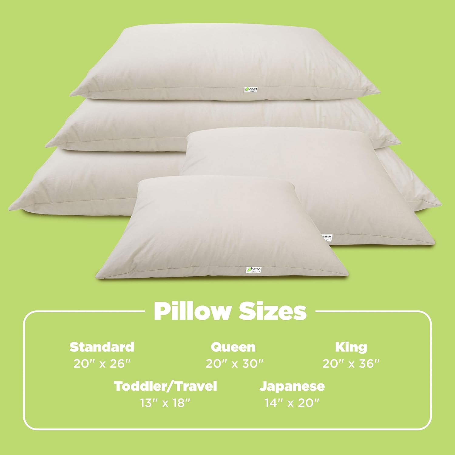 Bean Products Organic Cotton Fabric Soft Pillow Protector - Fully Zipped Enclosure Washable Japanese Pillow Case - Water Resistant, Hypoallergenic, Breathable Cover, Made in USA, 14X20