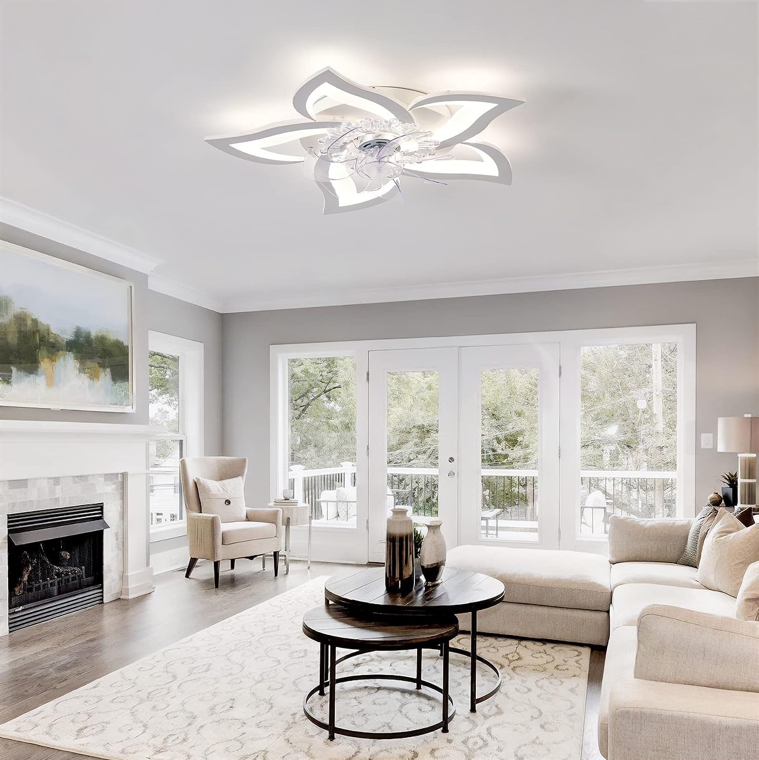 Ventilatore A Soffitto Con Luce LED Dimmerabile E Telecomando, 6 Velocità E Funzione Inversa, 50W, 4000 Lumen, Bianco/Nero, Diametro 69cm