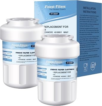 Fridge Freezer Water Filter Compatible with GE MWF, SmartWater, MWFP, MWFA, GWF, HDX FMG-1, WFC1201, GSE25GSHECSS, PC75009, RWF1060, 197D6321P006, Hotpoint HWF, HWFA, Kenmore 2 Pack