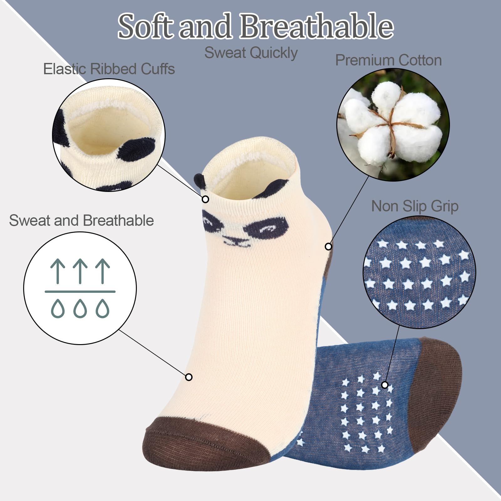 12 Pares de Calcetines Antideslizantes para Niños Niñas Recien Nacido Unisex Pequeños Algodón Lindo con Puños Calcetines Antideslizantes para Bebés — view 5
