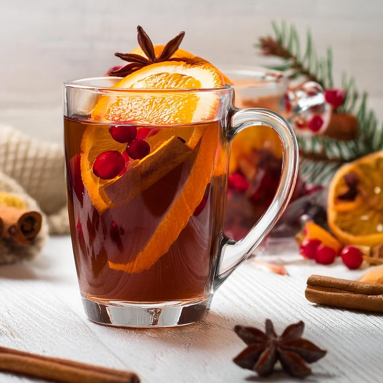 4-Piece 300ml Transparent Glass Coffee Tea Latte Glasses with Handle - Dishwasher Safe