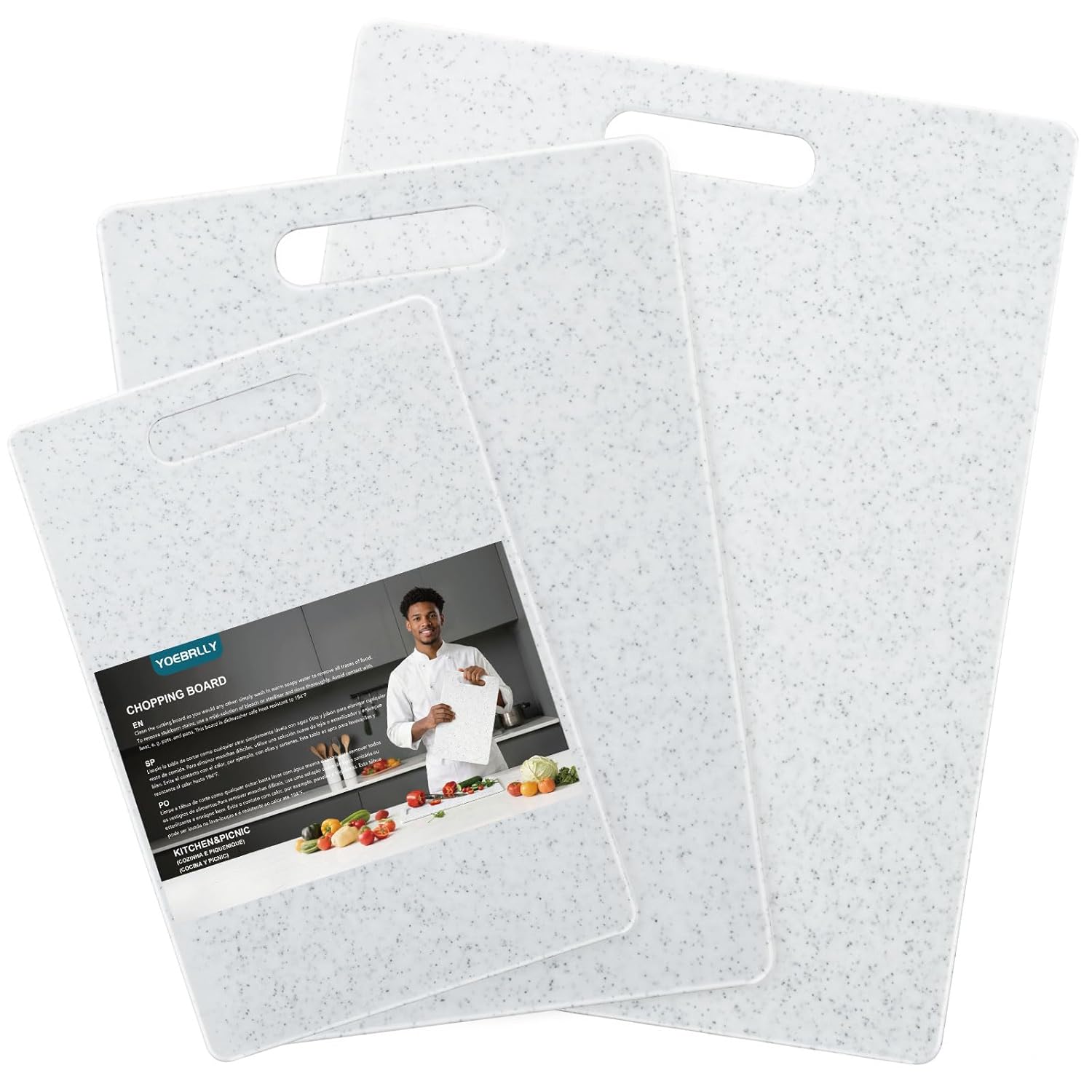 Non-Slip Cutting Board Set of 3 Plastic Reversible Cutting Board for Kitchen Dishwasher Safe Chopping Boards,Easy Grip Handle,Multipurpose,Flexible Cut Mat for Camping Party...