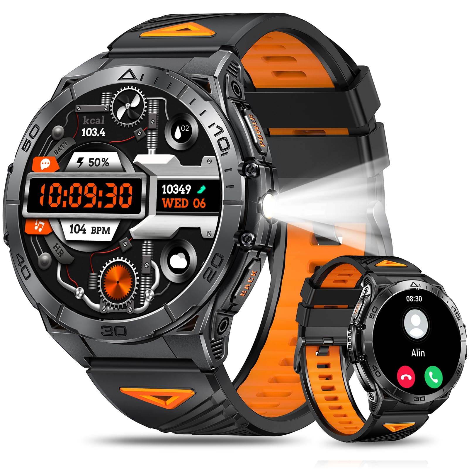 Military Smart Watches for Men with Bluetooth Call 1 6 AMOLED Waterproof Smartwatch with Flashlight 116 Sport Modes