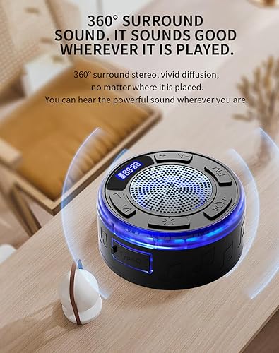 Miniatura 7 de Ipx7 Waterproof Shower Speaker with RGB Light & LED Display, Portable Mini Bluetooths Wireless Small Speaker with Lights, Detachable Suction Cup for
