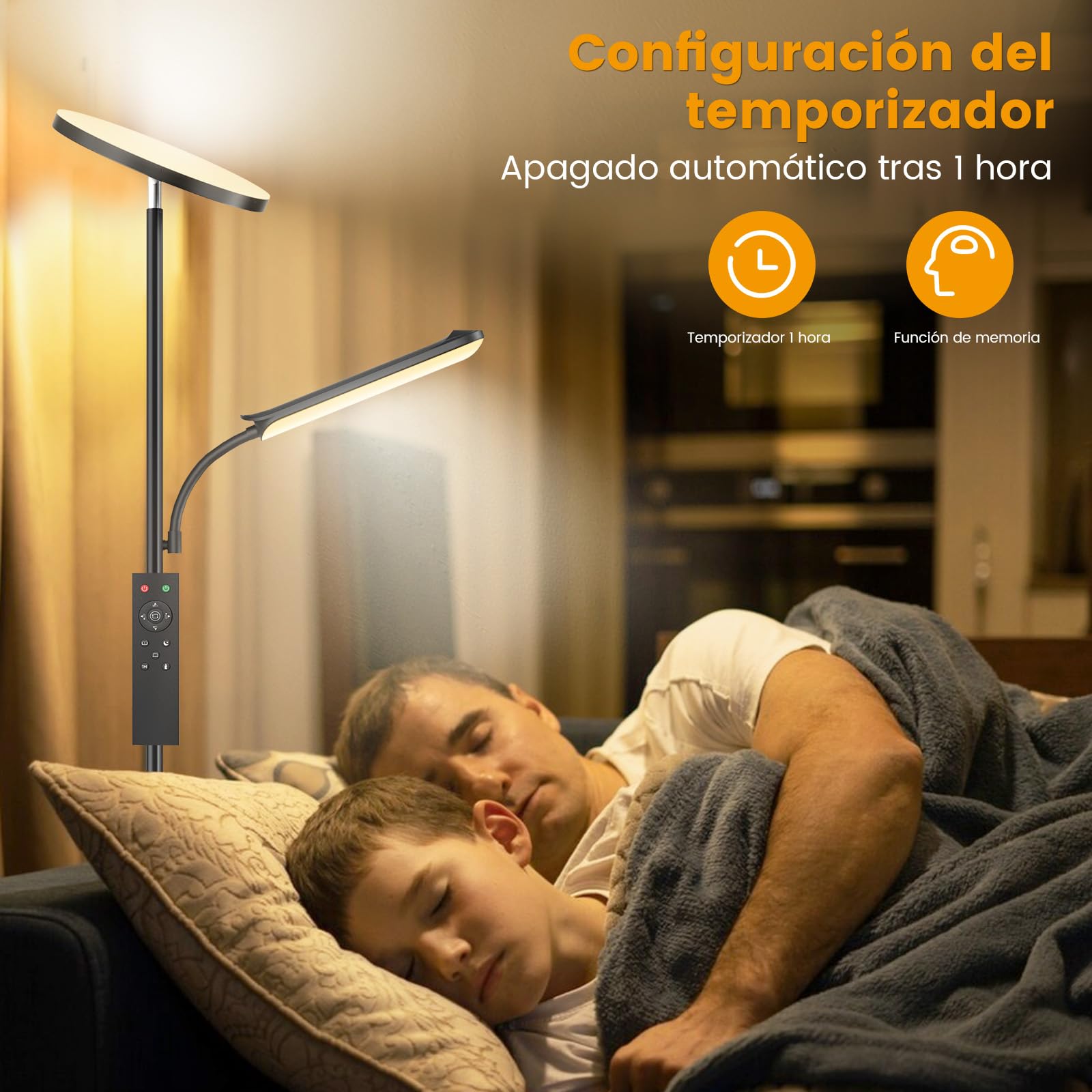 Lámpara de Pie LED Regulable de 42W, Lamparas de Pie Para Salon Superbrillante de 4000 LM Para Sala de Estar Con Luz de Lectura, Ajuste de temperatura de color y brillo (42W)