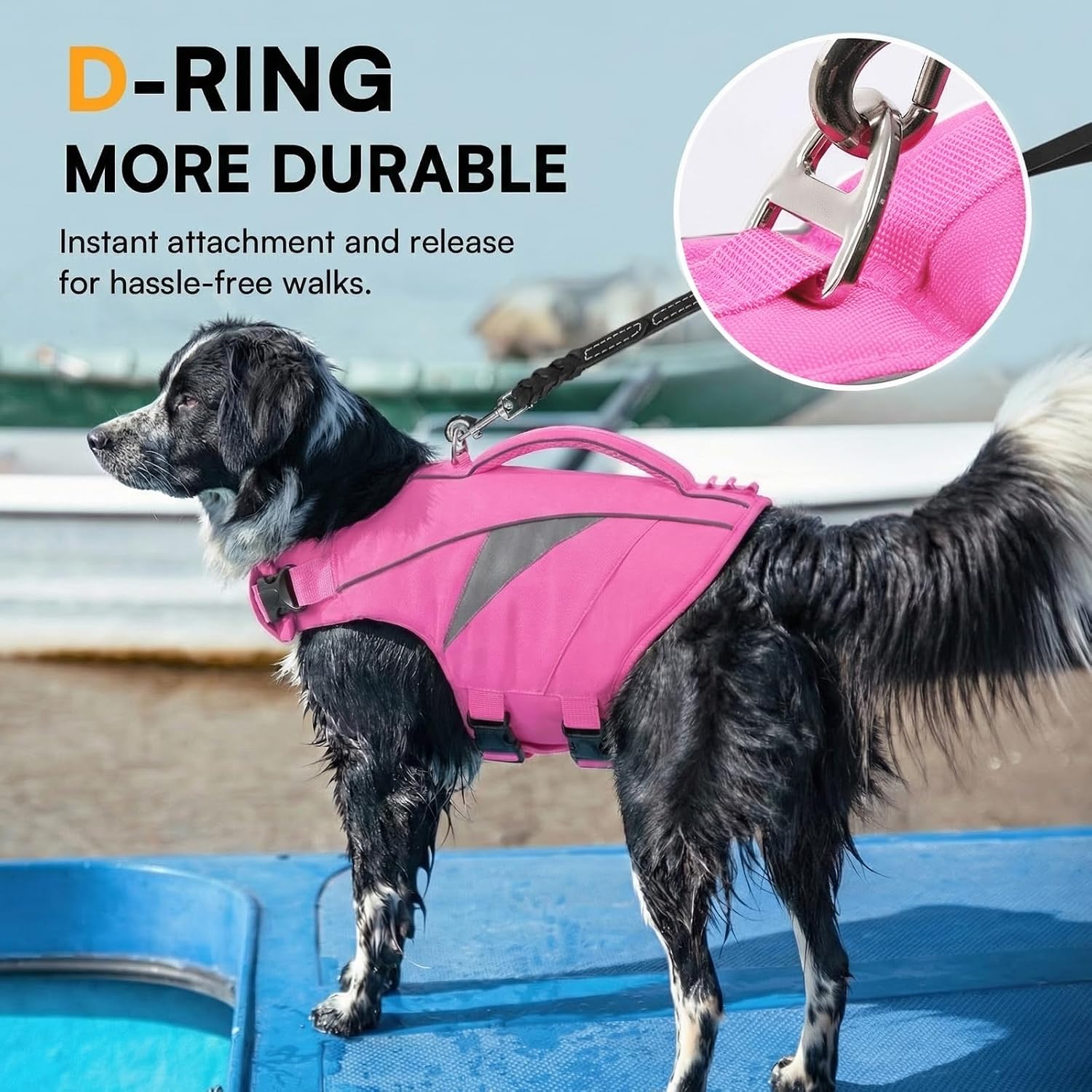 Queenmore Small Dog Life Jacket, Adjustable Dog Life Vest for Small and Medium Dogs with High Buoyancy, Lightweight Dogs Swim Vest with Rescue Handle for Swimming Boating(Pink,S)