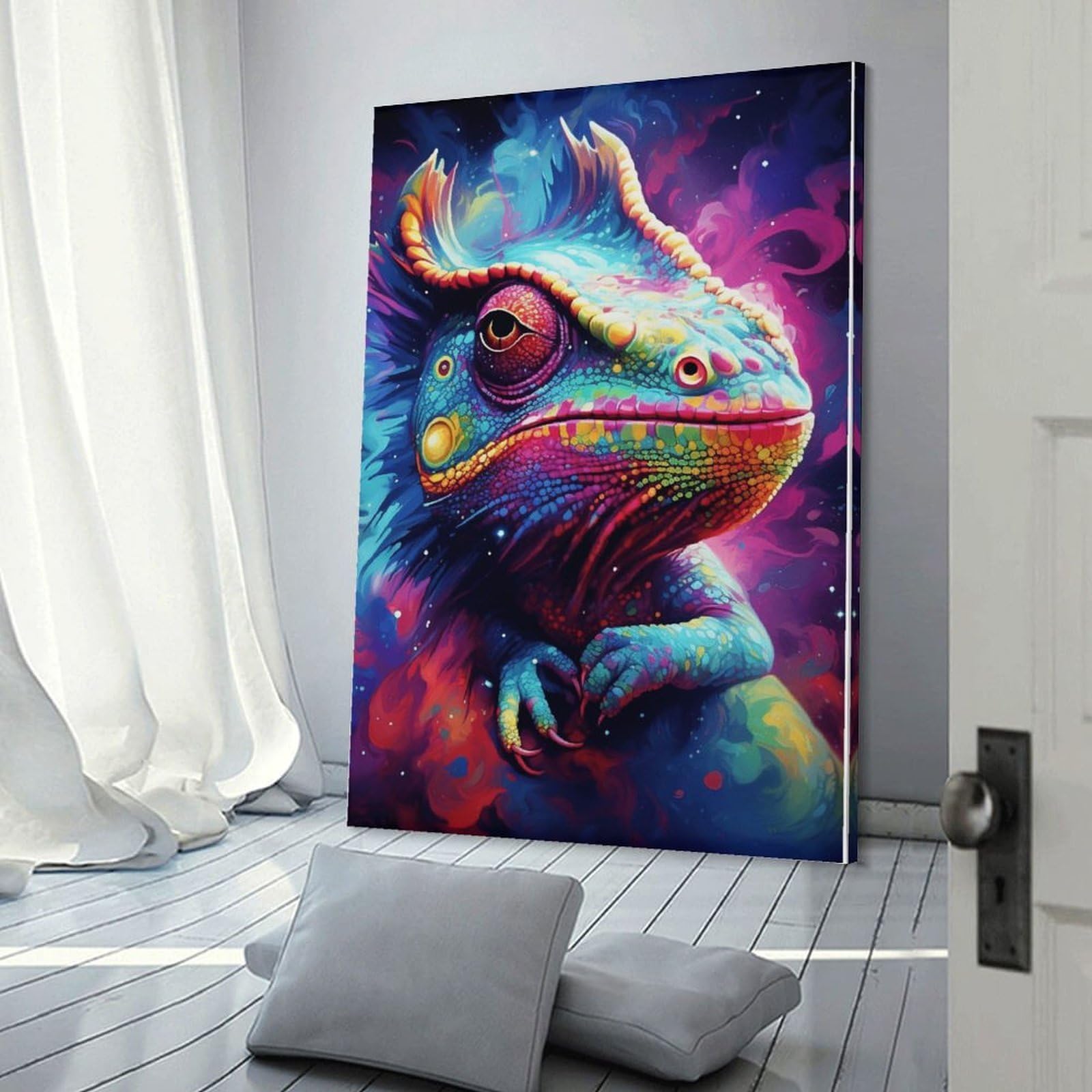 Junmoney Frame-Style-16 Hanging Wall Art Colorful Lizard Art Print, 24X36inch(60X90cm), For Entryway, Lounge Links Or Small Walls, A Neat Decor Update For Hallways