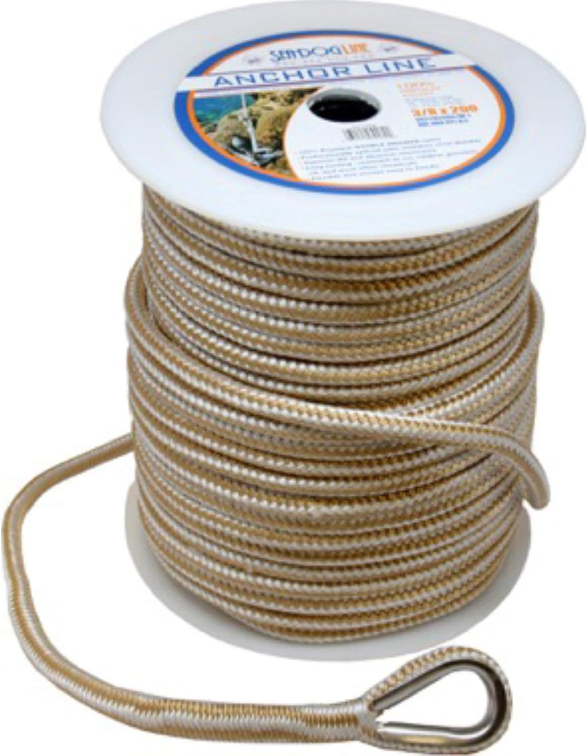 Sea Dog 302112060G/W-1 Premium Double Braided Nylon Anchor Line - 1/2" x 60', Gold/White