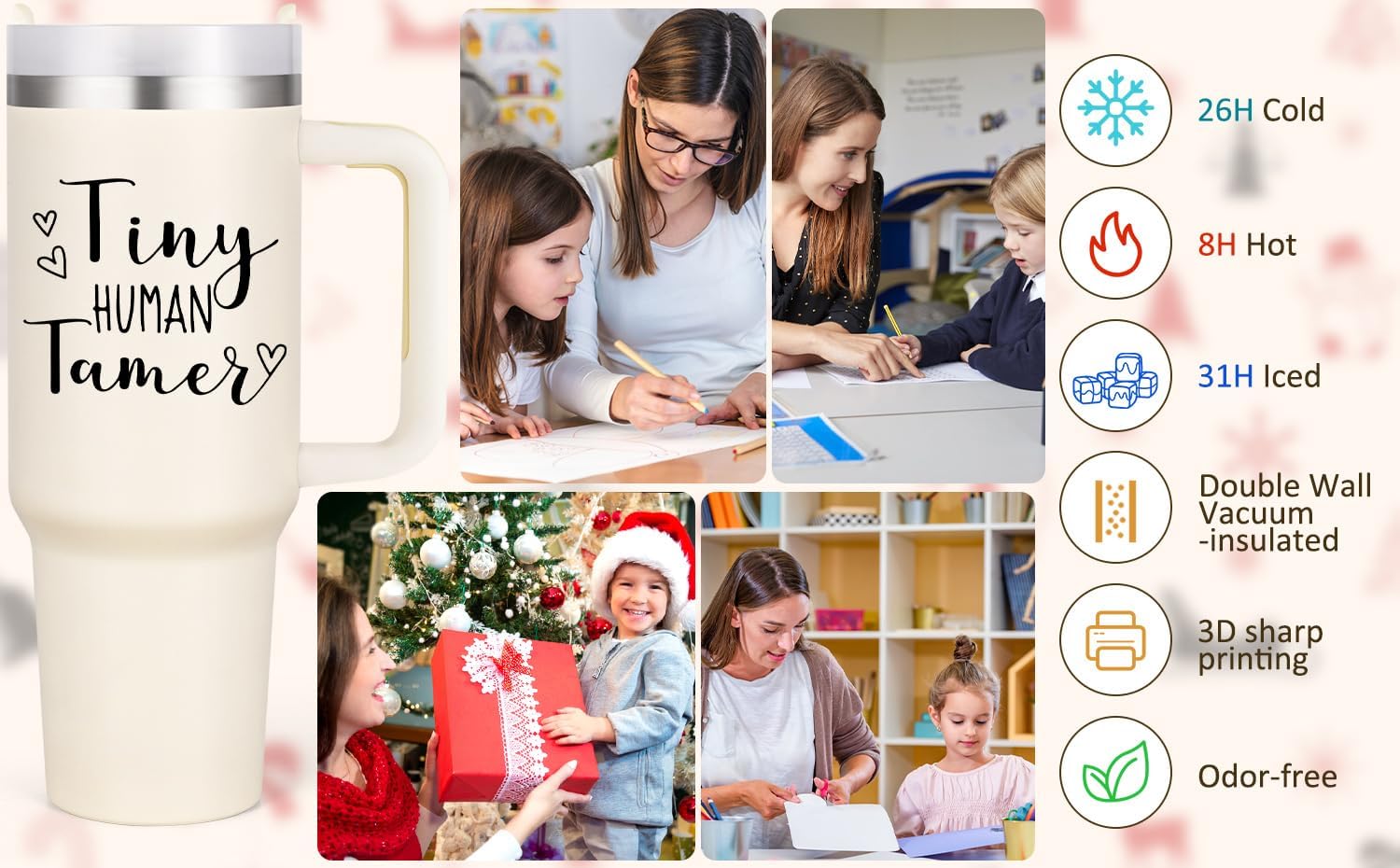 LiqCool Daycare Teacher Gifts, 40 Oz Great Tiny Human Tamer Tumbler, Daycare Provider Gifts for Teacher Appreciation End of Year on Christmas Birthday(Cream) - Image 6