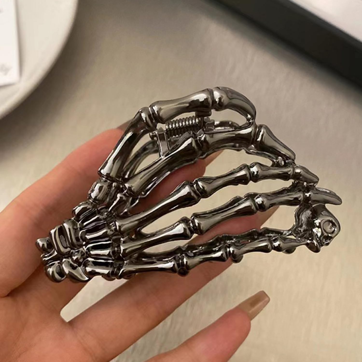 Adorable Skull Claw Hair Clips Halloween  ? ✨✨Black and Silver Amazon.com : Halloween Hair Claw Clip -Dark Gray Skull Bones  main image 4