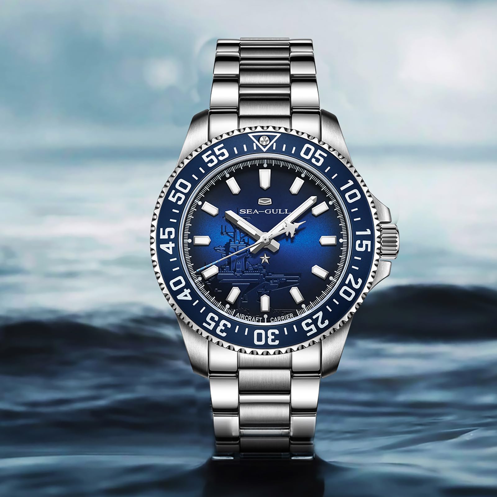 SEA-GULL Męskie automatyczne mechaniczne zegarki do nurkowania, zegarek na rękę Ocean Series Dive, mechanizm ST2500, automatyczne nawijanie, świecący, szafirowy kryształ, wodoodporność 20 barów, 1083