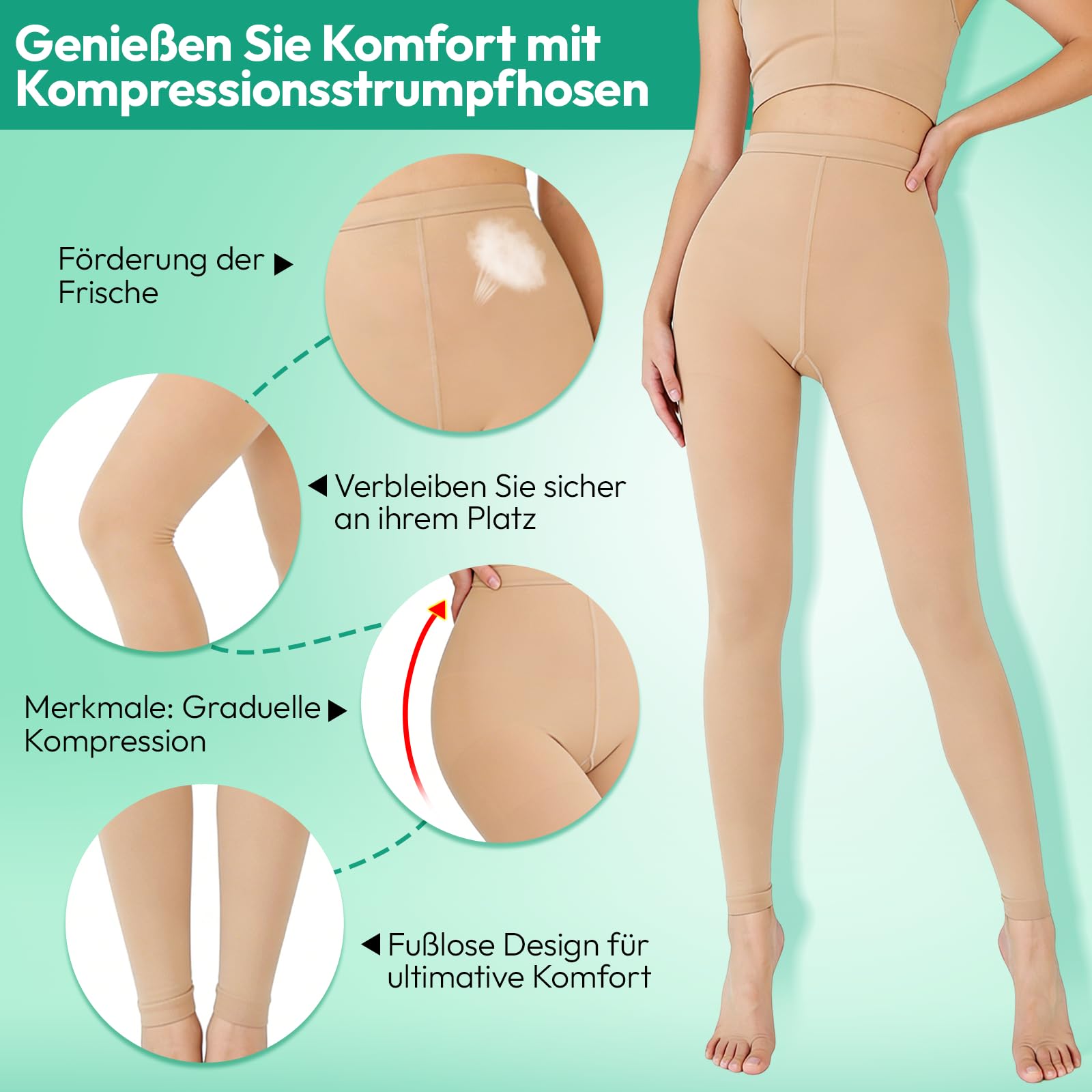 Medizinische Kompressionsstrümpfe Damen, 20-30 mmHg Kompressionsleggins | 2 Paar Kompressionsstrumpfhose Klasse II, Lipödem Leggings für Krampfadern, Ödeme, DVT, Cellulite S-2XL
