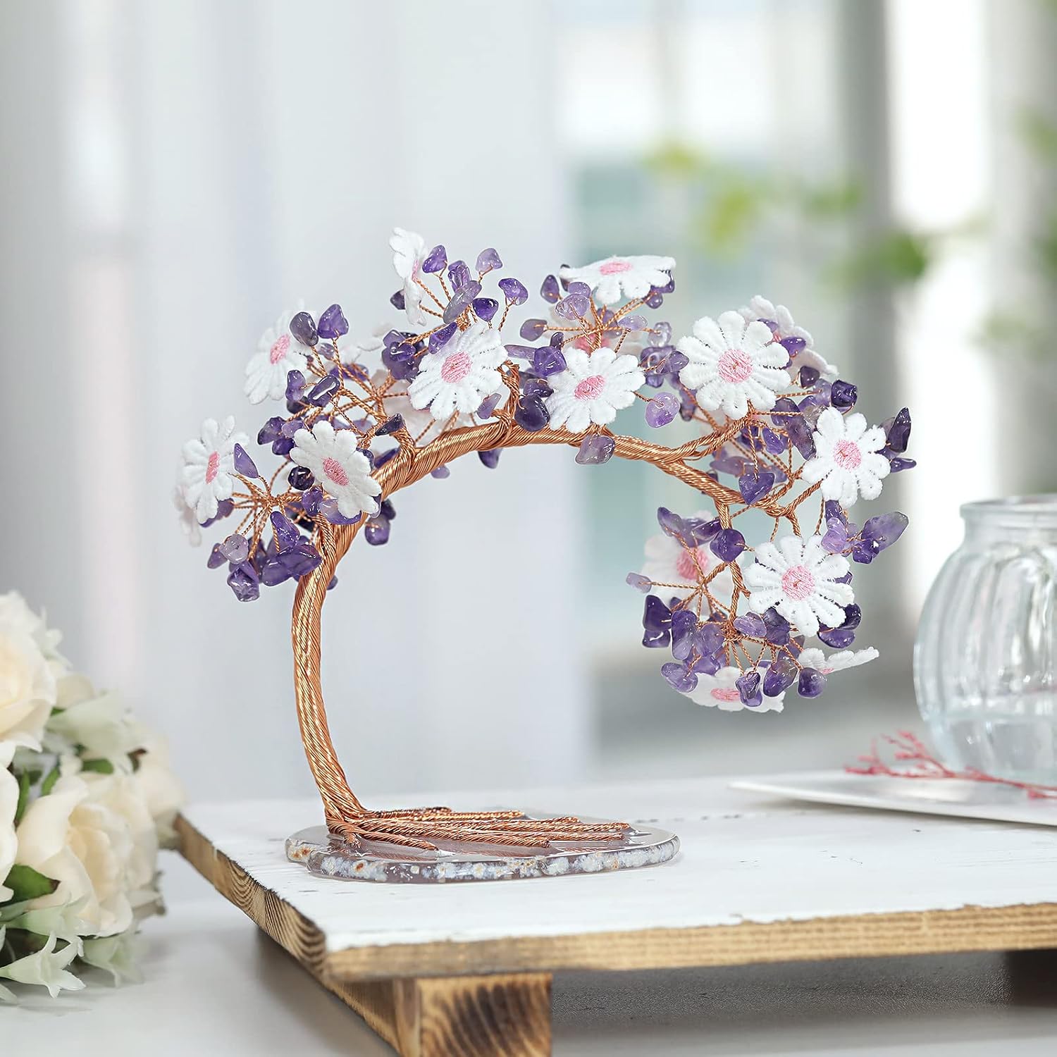 Nupuyai Amethyst Flower Crystal Money Tree with Agate Slice Base - Image 4