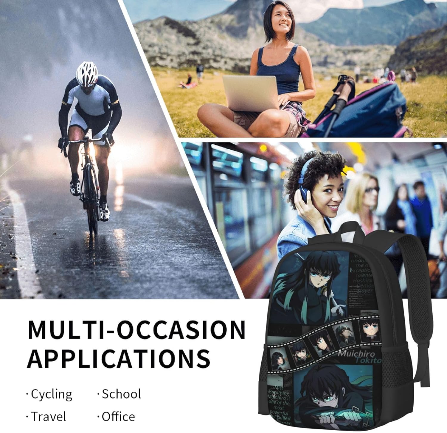 Muichiro Tokito Backpack,3d Print Laptop Backpack Lightweight Casual Daypack Bookbag Multi-Function Travel Backpack 16.5 In
