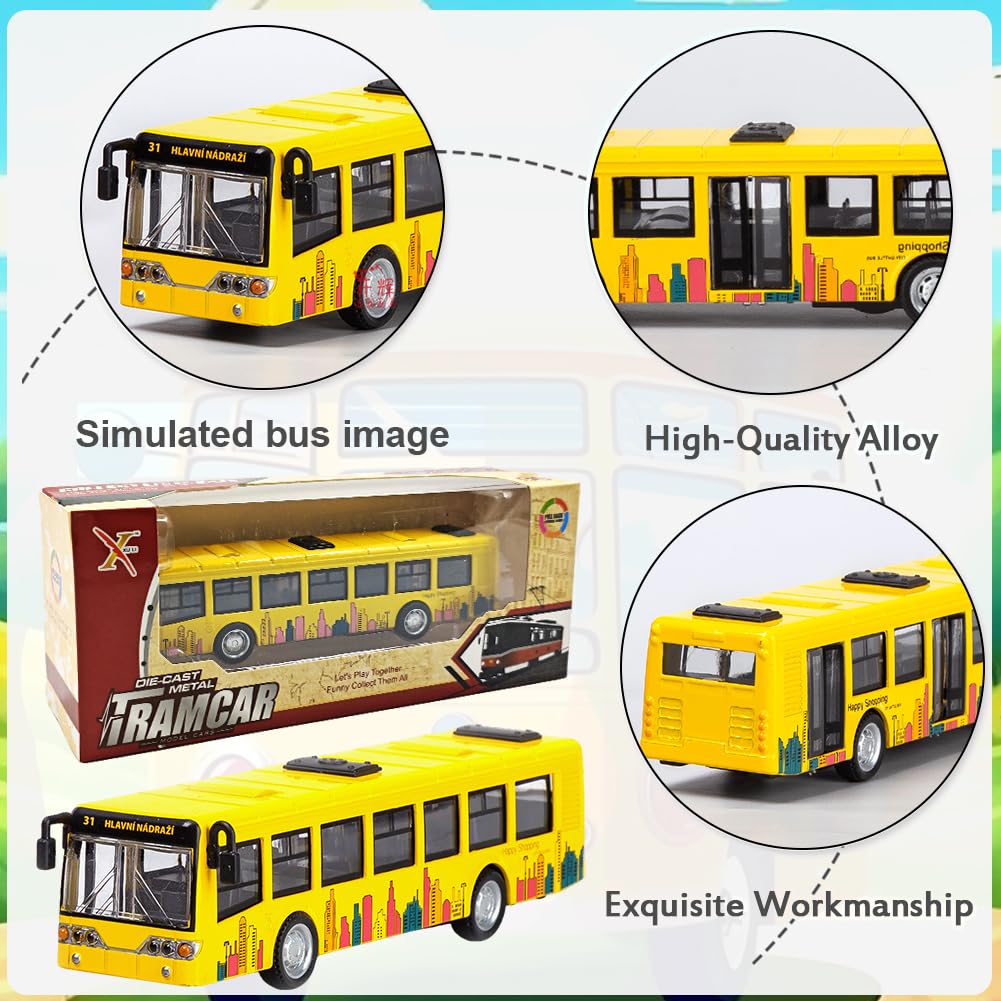 Autobús de Juguete, Coches de Juguetes para Niños Modelo de Autobús Tirar Hacia Vehículos Mini Autobúses de Juguete Vehículos Fricción Mini Auto de Juguetes Regalo Cumpleaños para Niños(Amarillo) — view 3