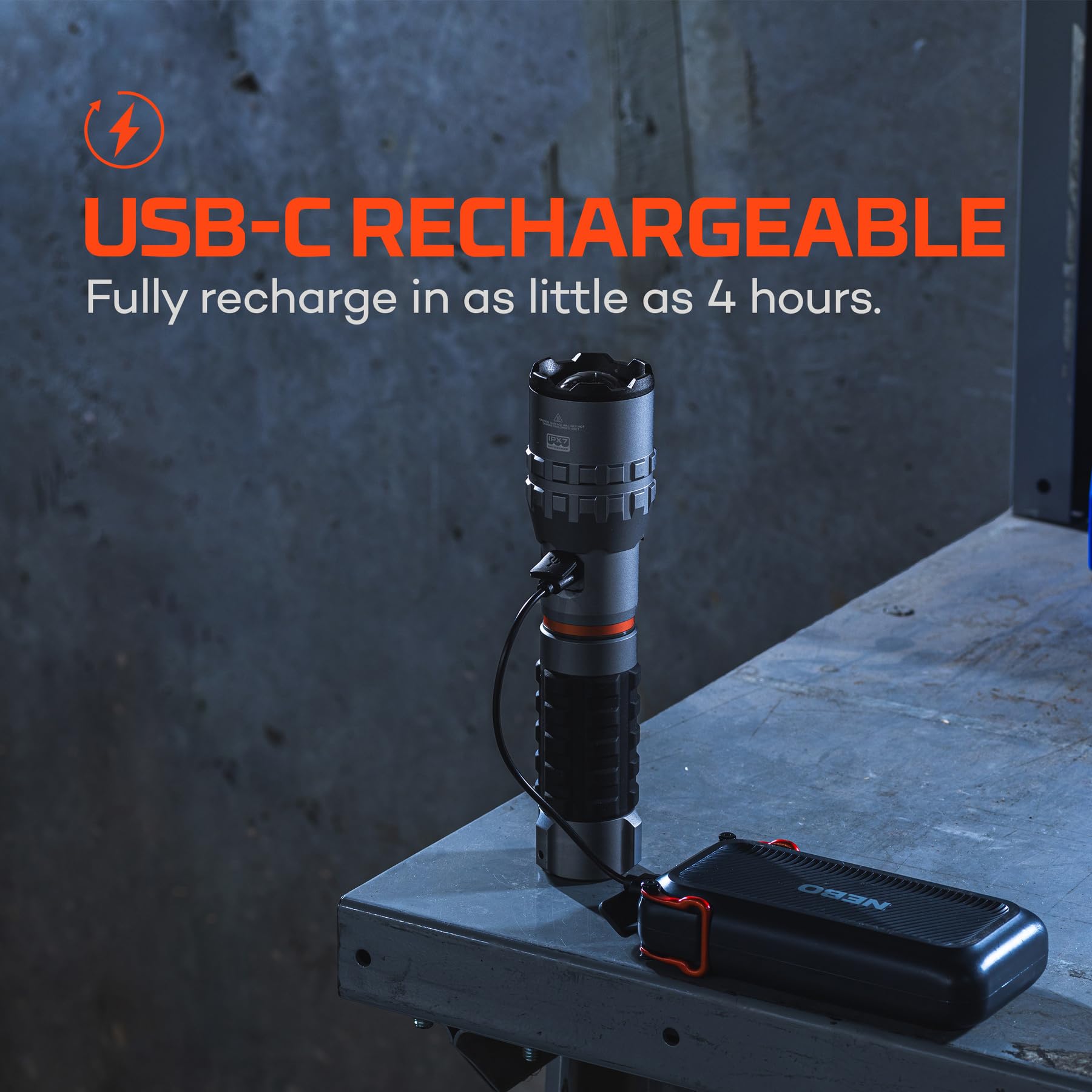 NEBO Slyde King 4K Linterna y Luz de Trabajo – 4.000 Lm + COB 1.000 Lm | 7 Modos | Slide-to-Reveal Patentado | Zoom 4x | Rojo Emergencia | Base Magnética | IPX7 | USB-C