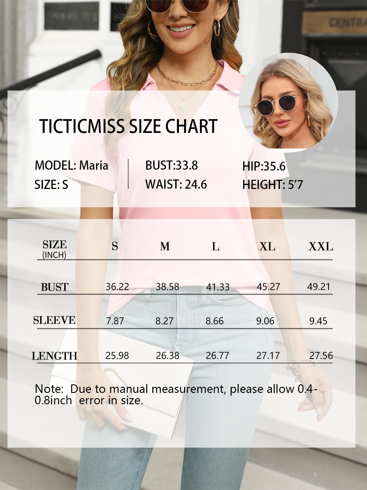 Women's Polo Shirts Short Sleeve V Neck Summer Tops Business Casual Collared Shirts Loose Tees