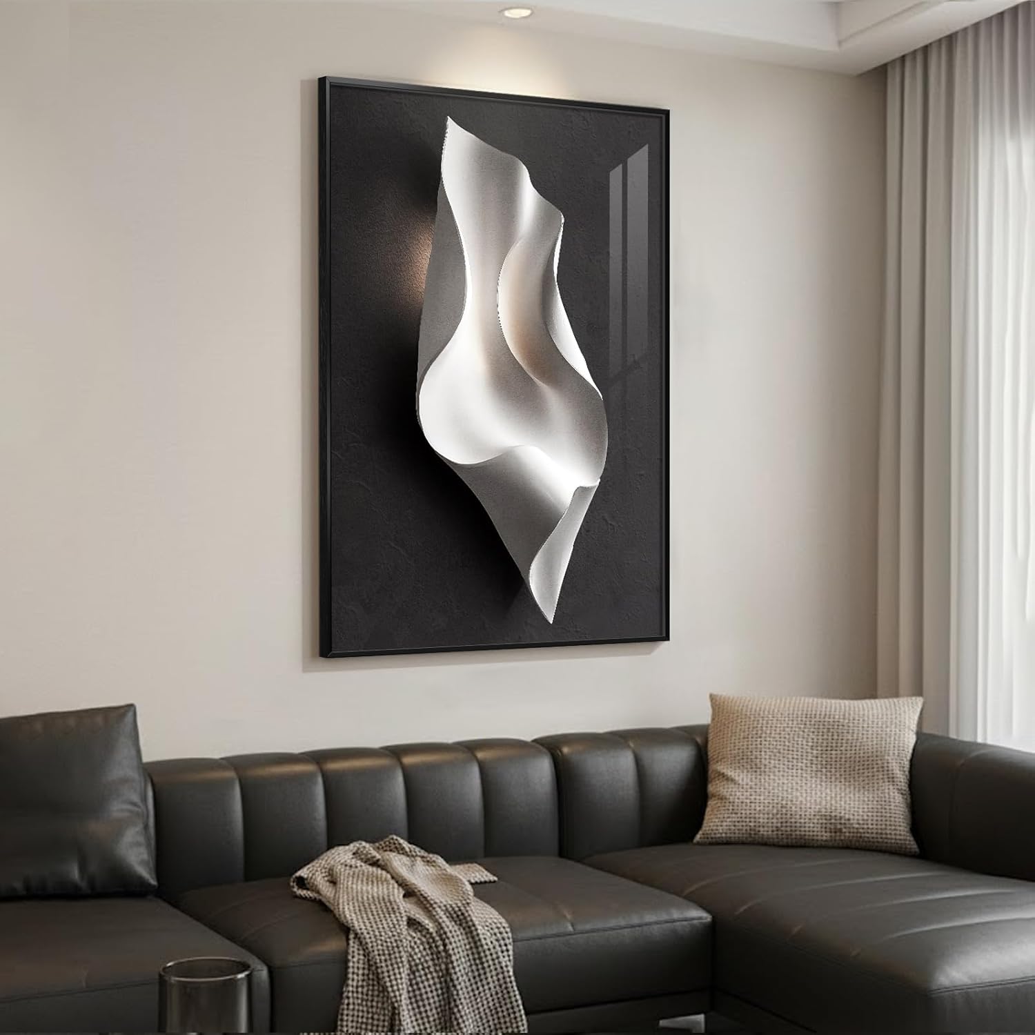 Framed Black and White Abstract Wall Art, Large Modern Elegant Prints Paintings Artwork for Walls, Contemporary Minimalist Pictures for Living Room Dining Bedroom Hallway Office Wall Decor 24x36 In