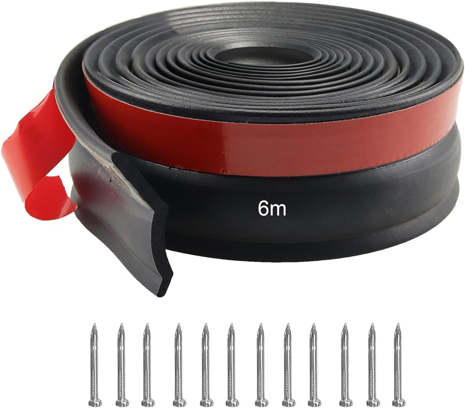 Universal Garage Door Seal 6m, Multipurpose Garage Door Rubber Seal Strip, Garage Bottom Seal Garage Draught Excluder with Nails