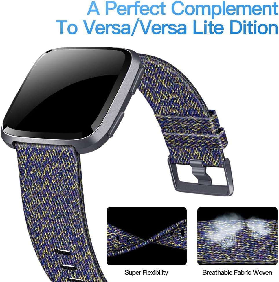 DAIKA Bands Compatible with Fitbit Versa 2 / Versa/Versa Lite, Soft Breathable Woven Fabric Replacement Watch Band, Adjustable Cloth Wristbands Accessories for Versa Women Men, Large Small