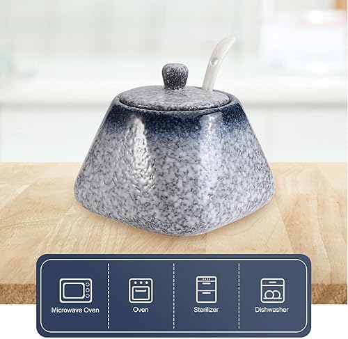 Miniatura 5 de Cabilock Juego de tarros de cerámica para especias, recipiente de almacenamiento de cocina, tarros de condimentos, cucharas, organizador de