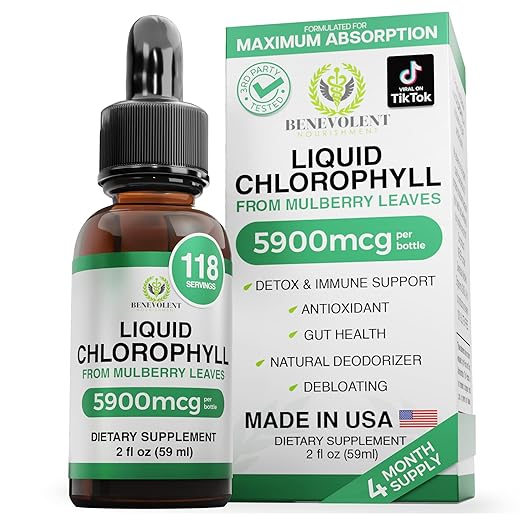 Chlorophyll Liquid Drops – Energy Boost | Immune System Support | Internal Deodorant | Altitude Sickness. Premium Quality – 100% Natural, Potent, Minty Taste, 2X Absorption.