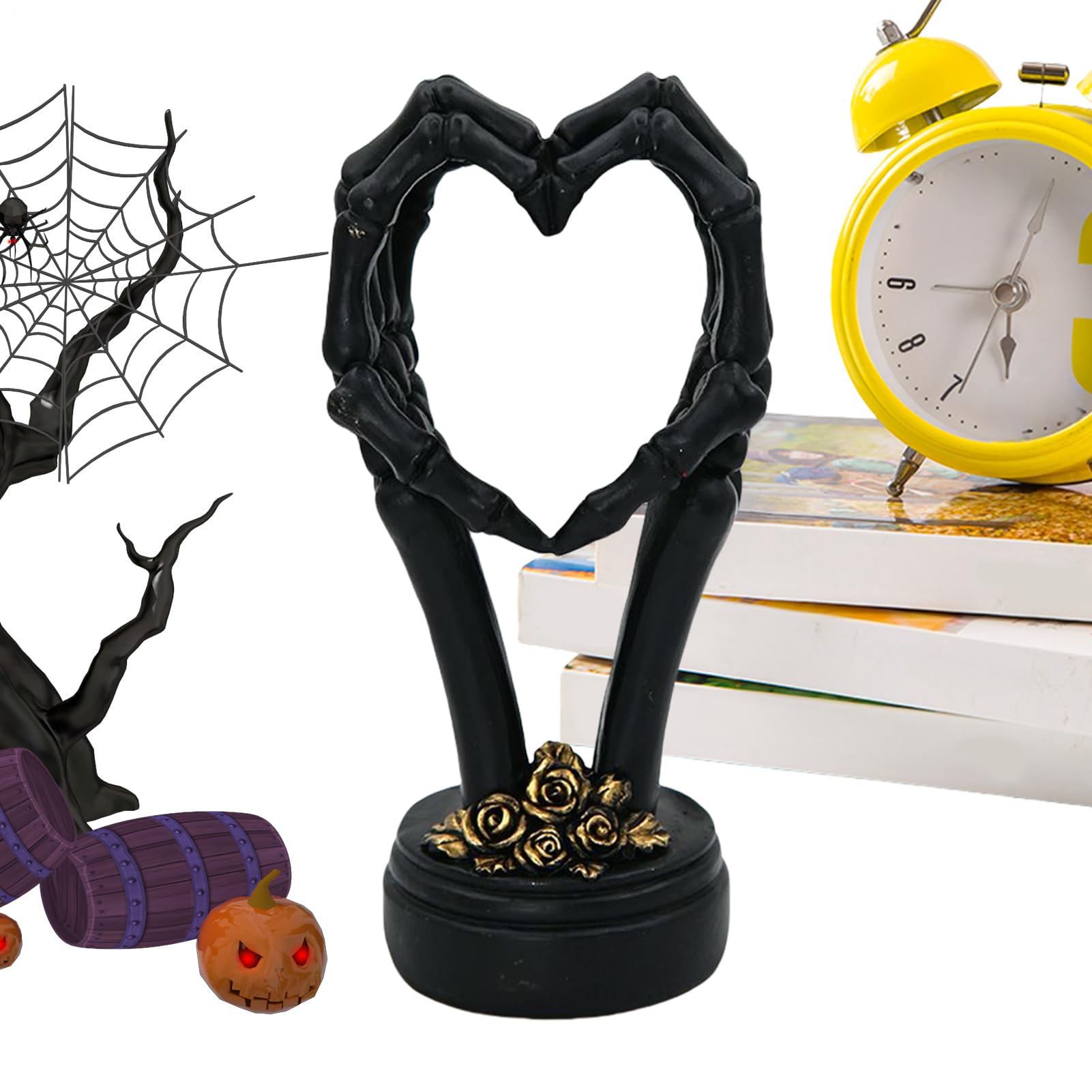 Figurine de Main en Forme de Cœur Halloween | Statue Squelette de Bureau Maison