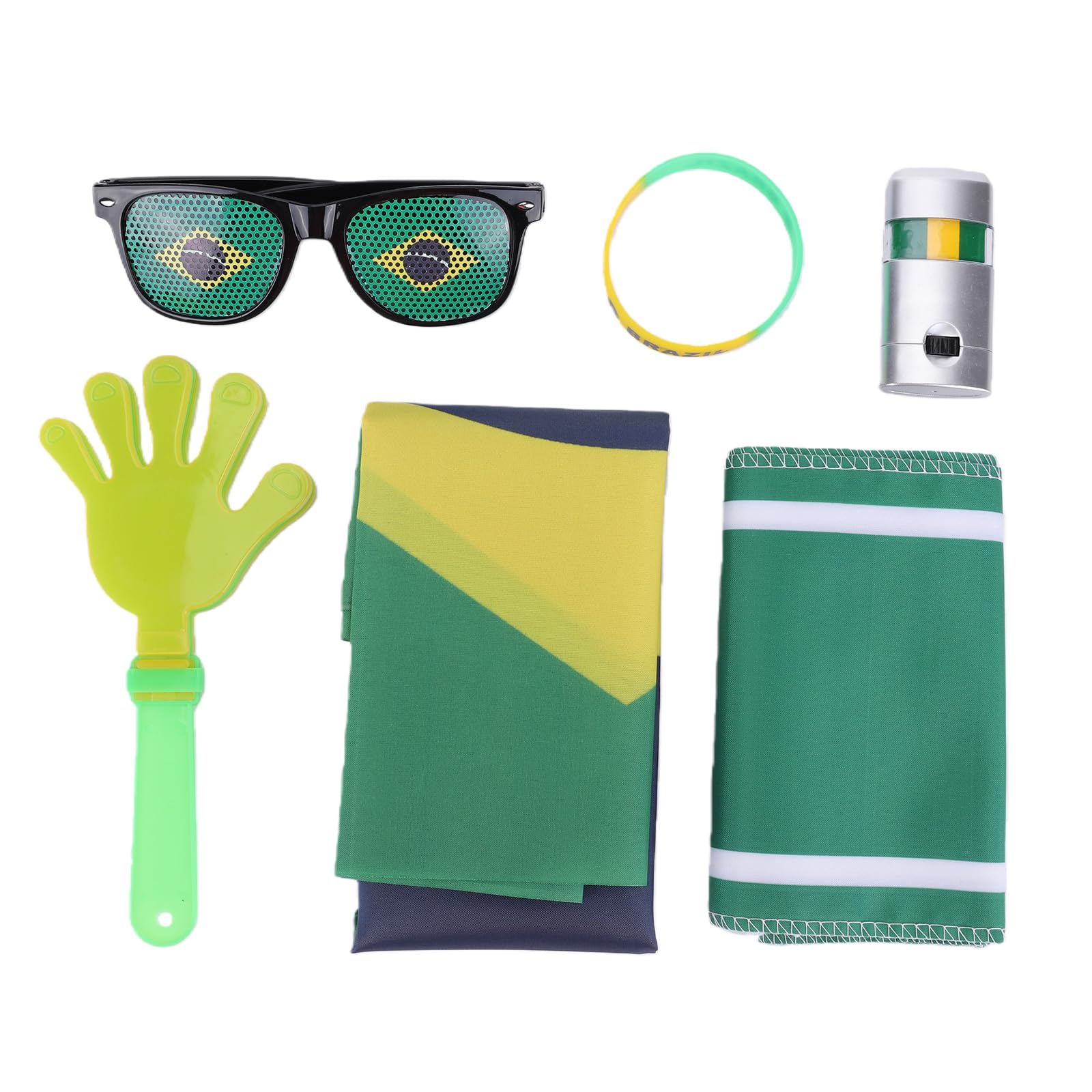 Paquete de 6 accesorios de apoyo deportivo con lentes de sol, bufanda y pintura facial, kit de animación para estadio fútbol (Brasil)