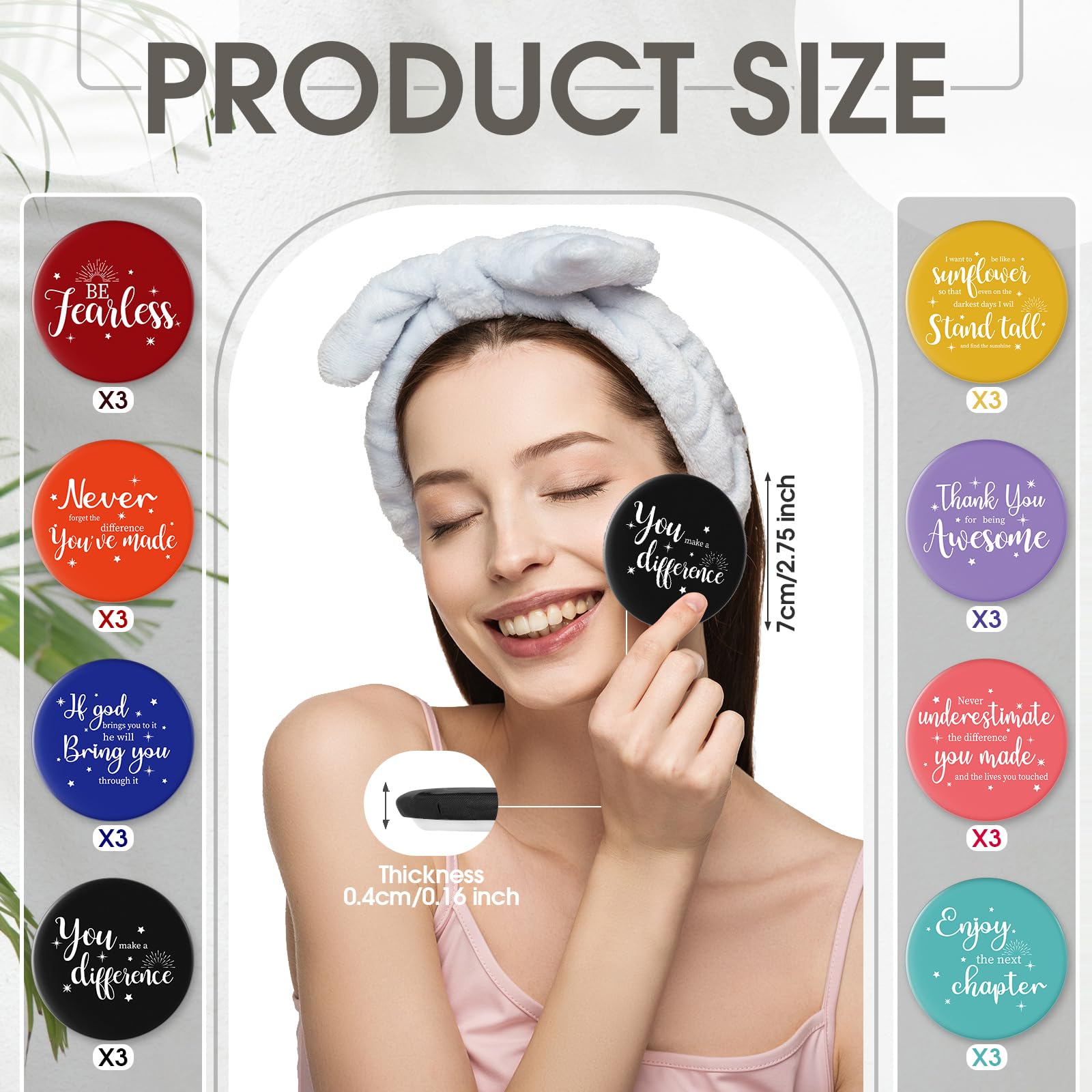 Kigley Inspirujące kompaktowe lustro 7,5 cm, okrągłe, przenośne kieszonkowe szklane lusterko do makijażu, mini małe lustro dla kobiet, nauczycieli, dziewcząt, współpracowników, przyjaciół (kolorowa