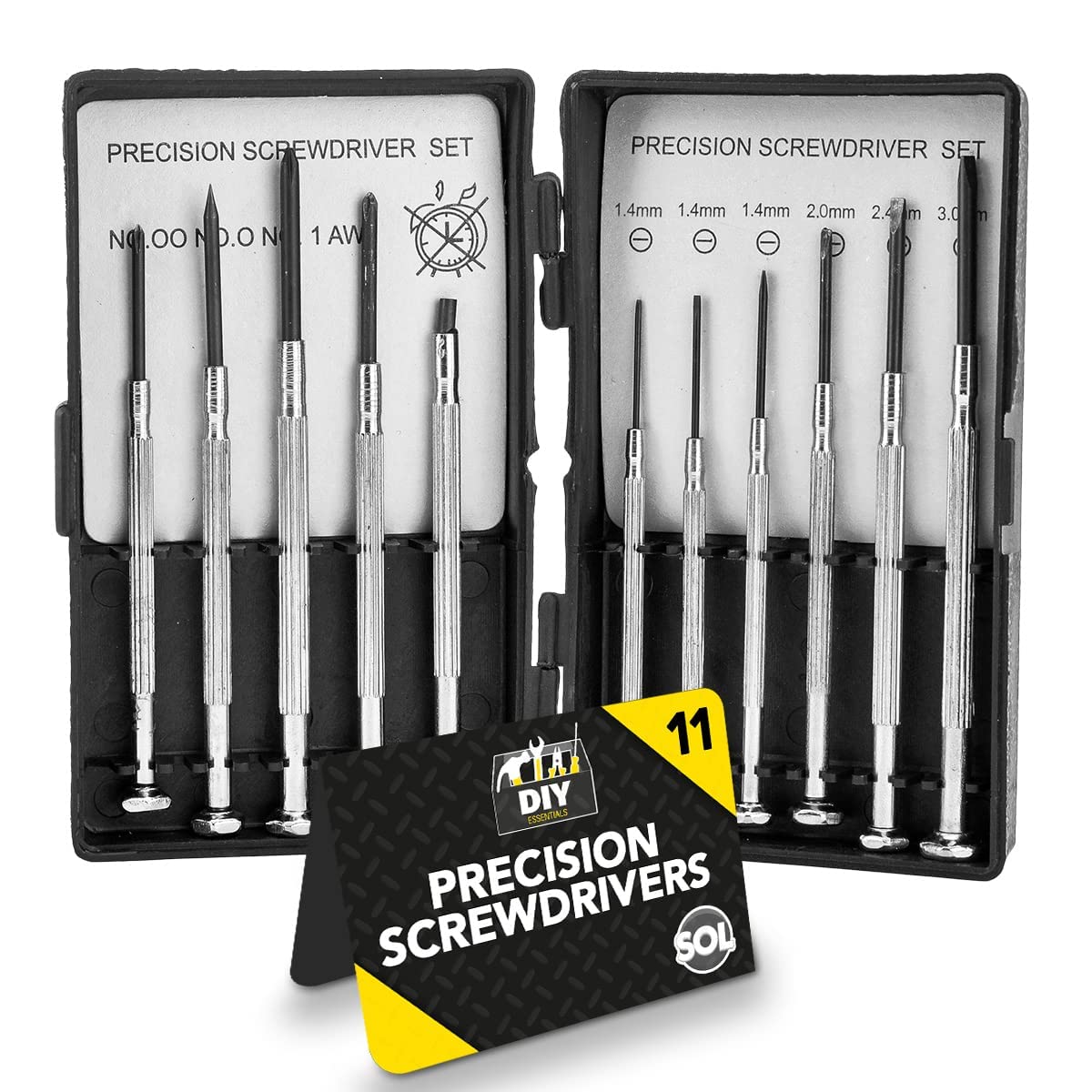SOL 11pk Mini Precision Screwdriver Set - Small Screwdrivers for Glasses, Watch, PC, Laptop, and Computer Repairs - Compact Micro Screwdrivers for Tightening