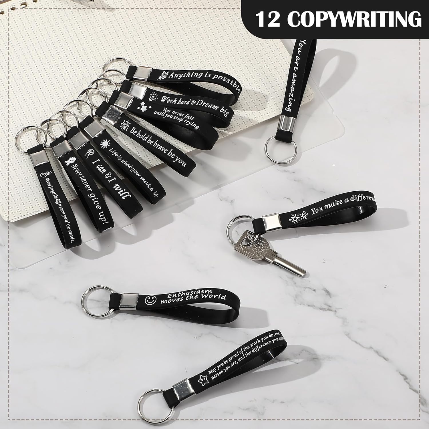 24 Pcs Inspirational Keychains Bulk Silicone Motivational Key Chains Appreciation Thank You Gifts for Teacher Staff - Image 5