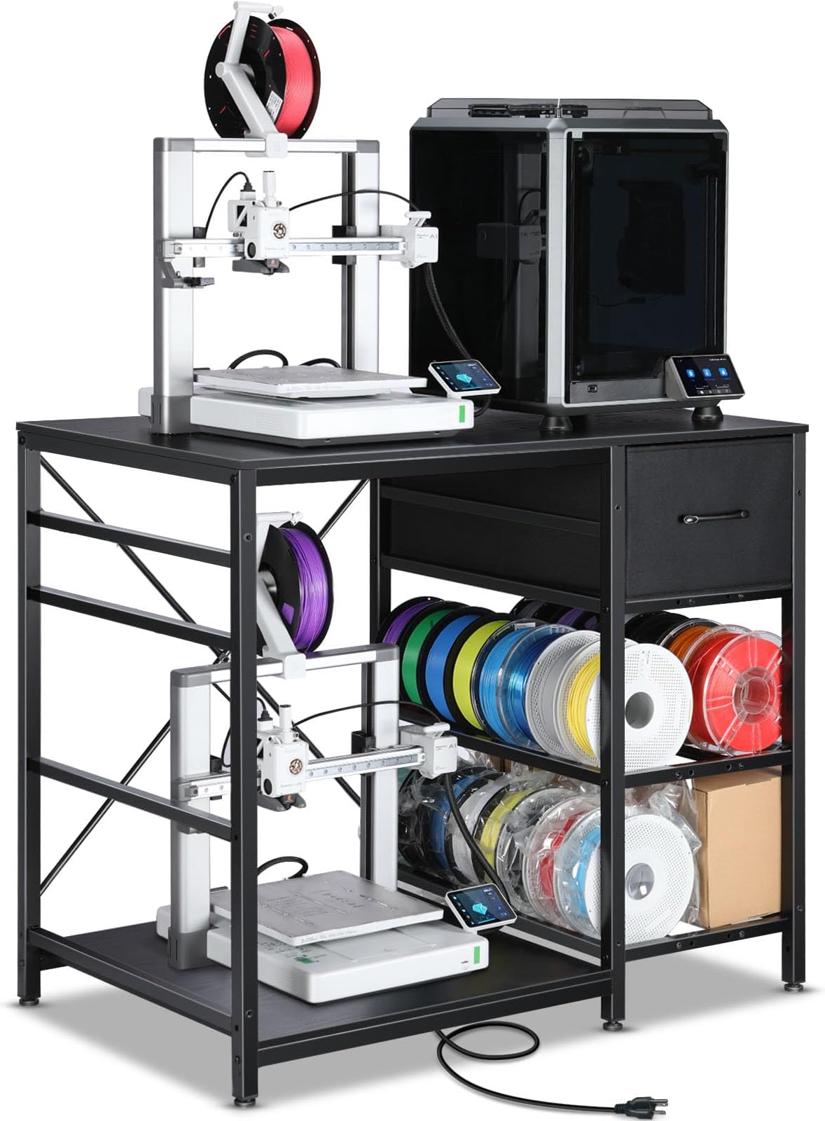 3D Printer Stand with Filaments Storage - 3D Printer Table Filament Storage Rack Heavy Duty 3D Print Desk with Drawer for Workshop Studio Office