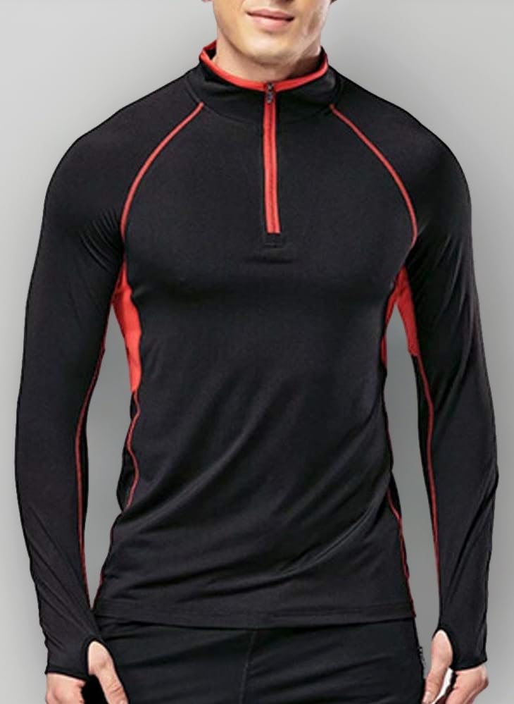Men's Quarter Zip Running Active T Shirts Workout Long Sleeve Jersey with Thumb Holes Polyester and Spandex