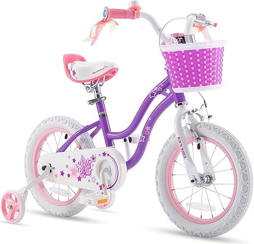 Miniatura 34 de RoyalBaby Stargirl - Bicicleta infantil de 14 pulgadas para niñas con ruedas de entrenamiento y canasta, color azul 09. [Clásico] Azul cielo,ROSA