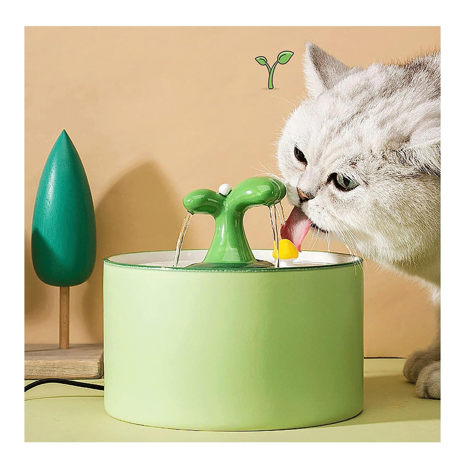 1.5L Automatic Cat Water Fountain with Quiet Pump Electric Ceramic Pet Water Dispenser for Cats Kitty Dogs Multiple Pets(Green)
