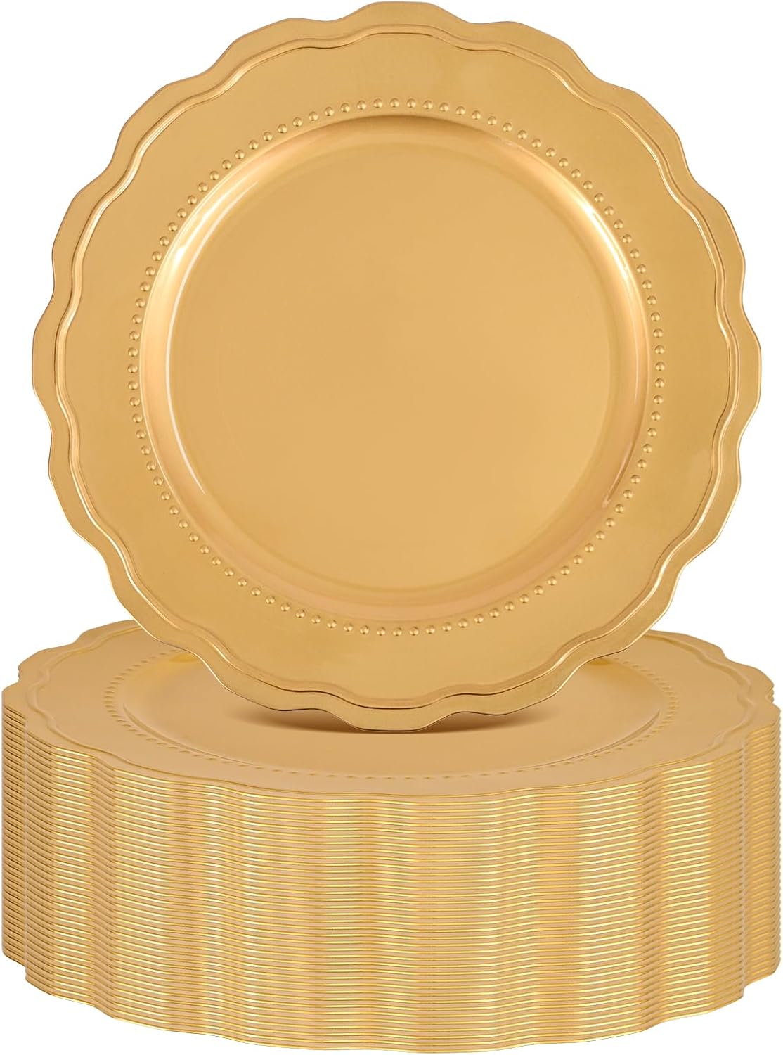 36 Pcs Gold Charger Plates with Wavy Edges, 13 Inch Round Bulk Charger Plate,Elegant Reusable Plastic Dinner Chargers Plates for Wedding Holiday Party Baby Shower Event Decoration (Gold)
