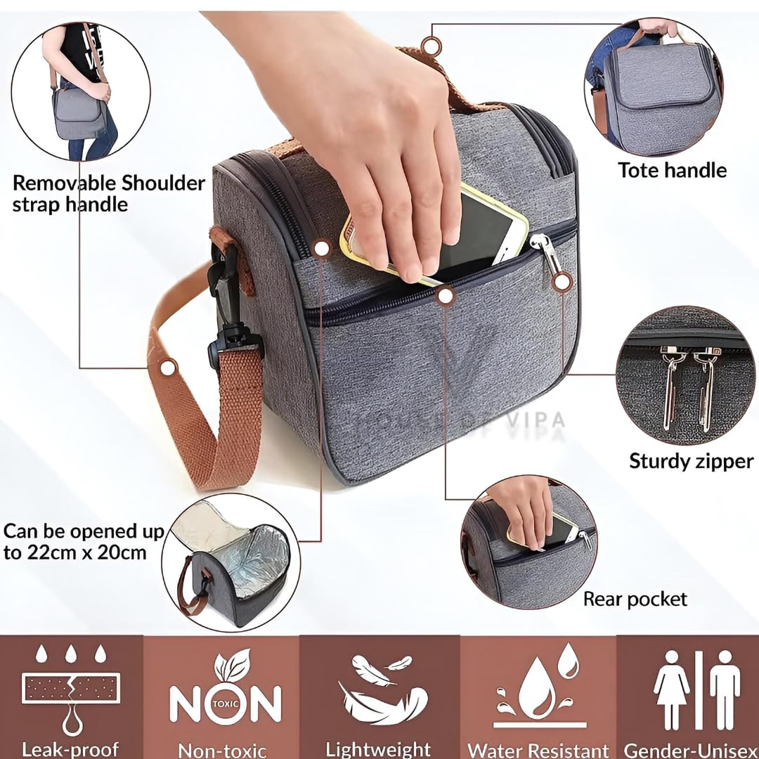 HOUSE OF VIPA Insulated Lunch Box Bag - Stylish Lunch Box for Office Women - Premium Lunch Bags for Office Men - Durable and Leakproof Stylish and Durable Lunch Bags for Women. 4