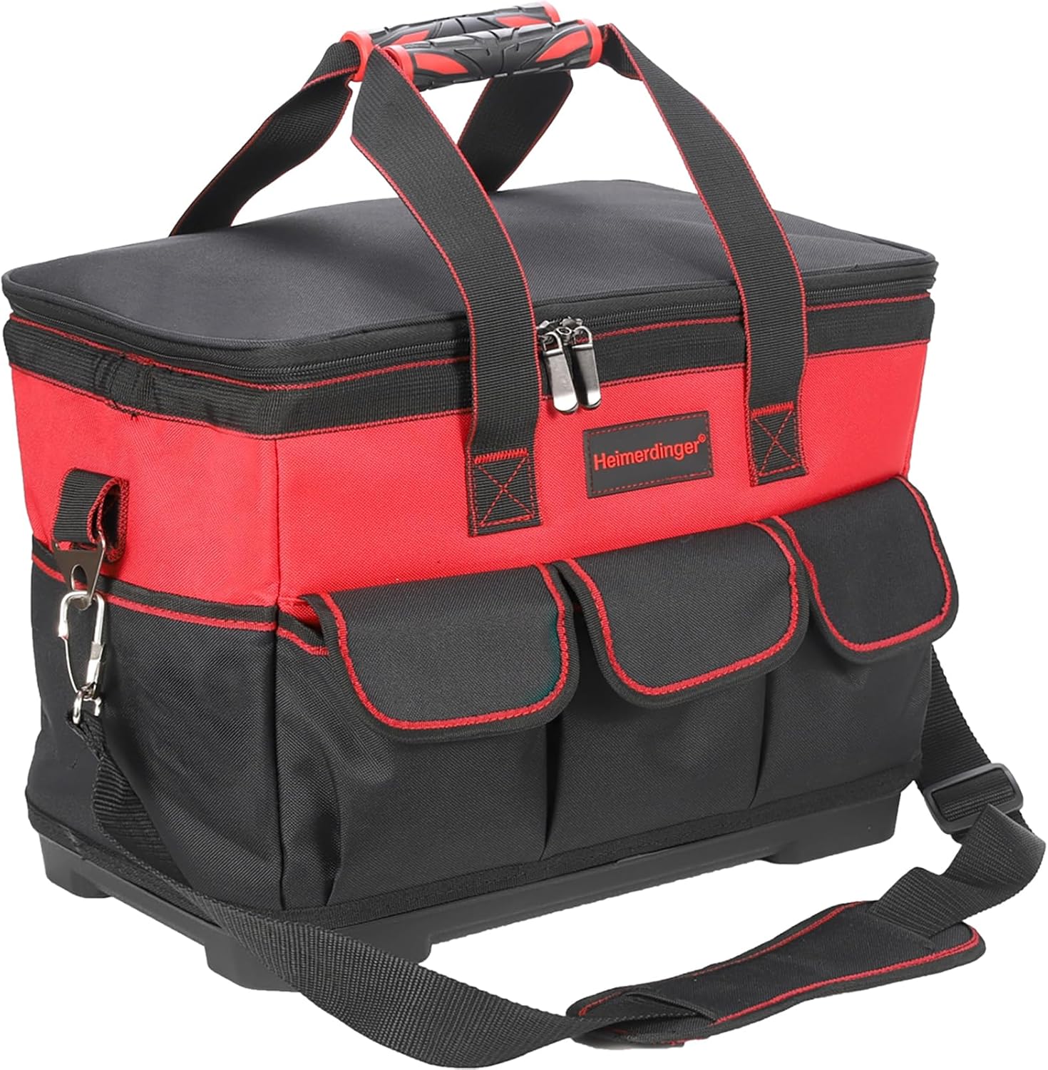 17 Inch Tool Bag with Adjustable Shoulder Strap,Wide Mouth Tool Bags,Heavy Duty Waterproof Tools Bag Organizer,Plastic Hard Bottom Base Tool Tote Bag for Men - Image 2