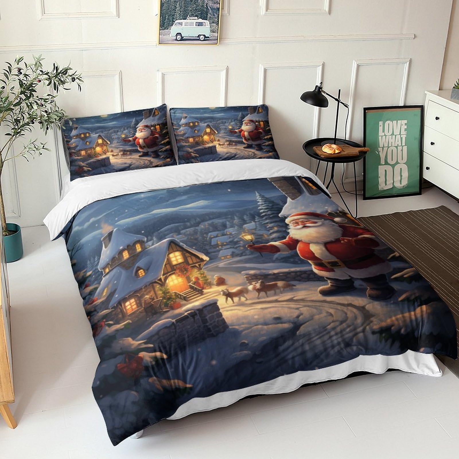 Santa Claus Duvet Cover Chiusura A Cerniera Set Copripiumino Calore Christmas Bedding Set Confortevole Set Di Biancheria Da Letto Colorato Biancheria Da Letto King（220x240cm）