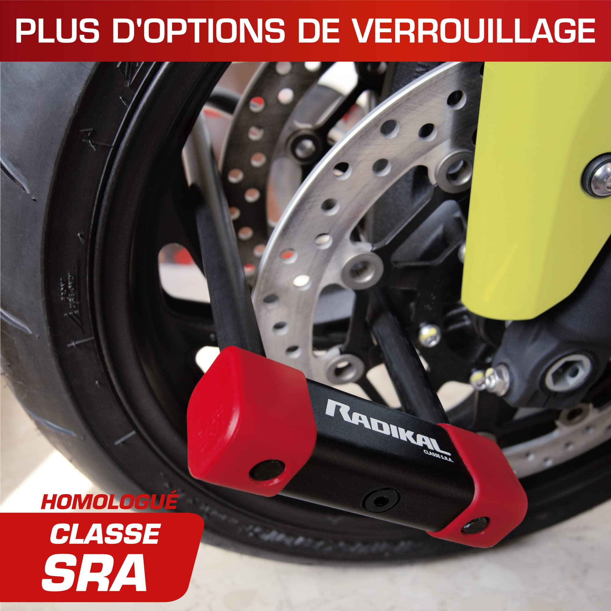 RADIKAL RK300R Antivol Moto et Vélo Premium Homologué SRA, U Ø18mm en Acier Cémenté, Blocage Haute Sécurité, Double Verrouillage, Revêtement Protecteur, Antivol Vélo Électrique Scooter, 85x300mm