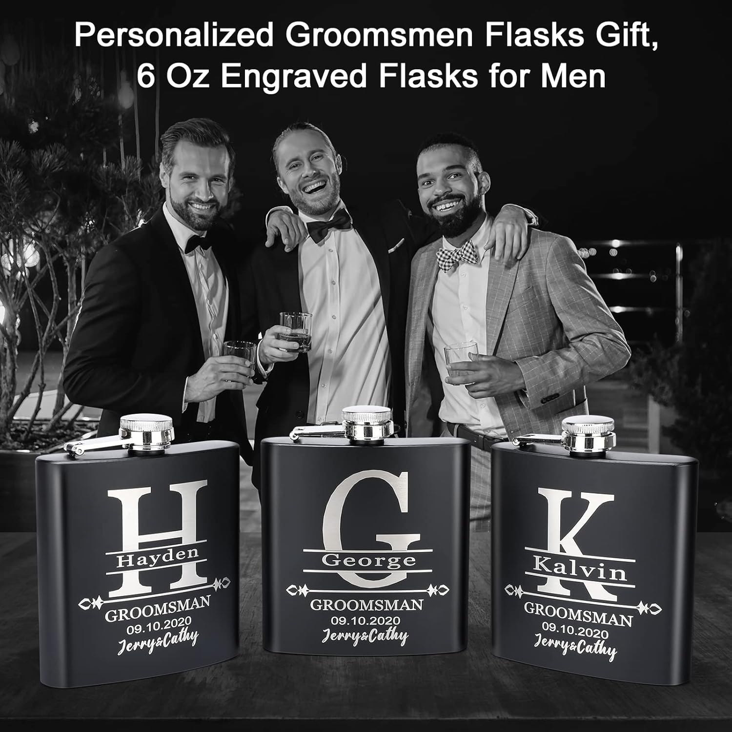 Groomsmen Gifts Set of 7, Groomsman Gifts for Wedding, Custom Stainless Steel Hip Flasks 6 Oz. Personalized Flask, Great for Best Man And Groomsman Proposal, Wedding Party Gifts, Bachelor Party Team