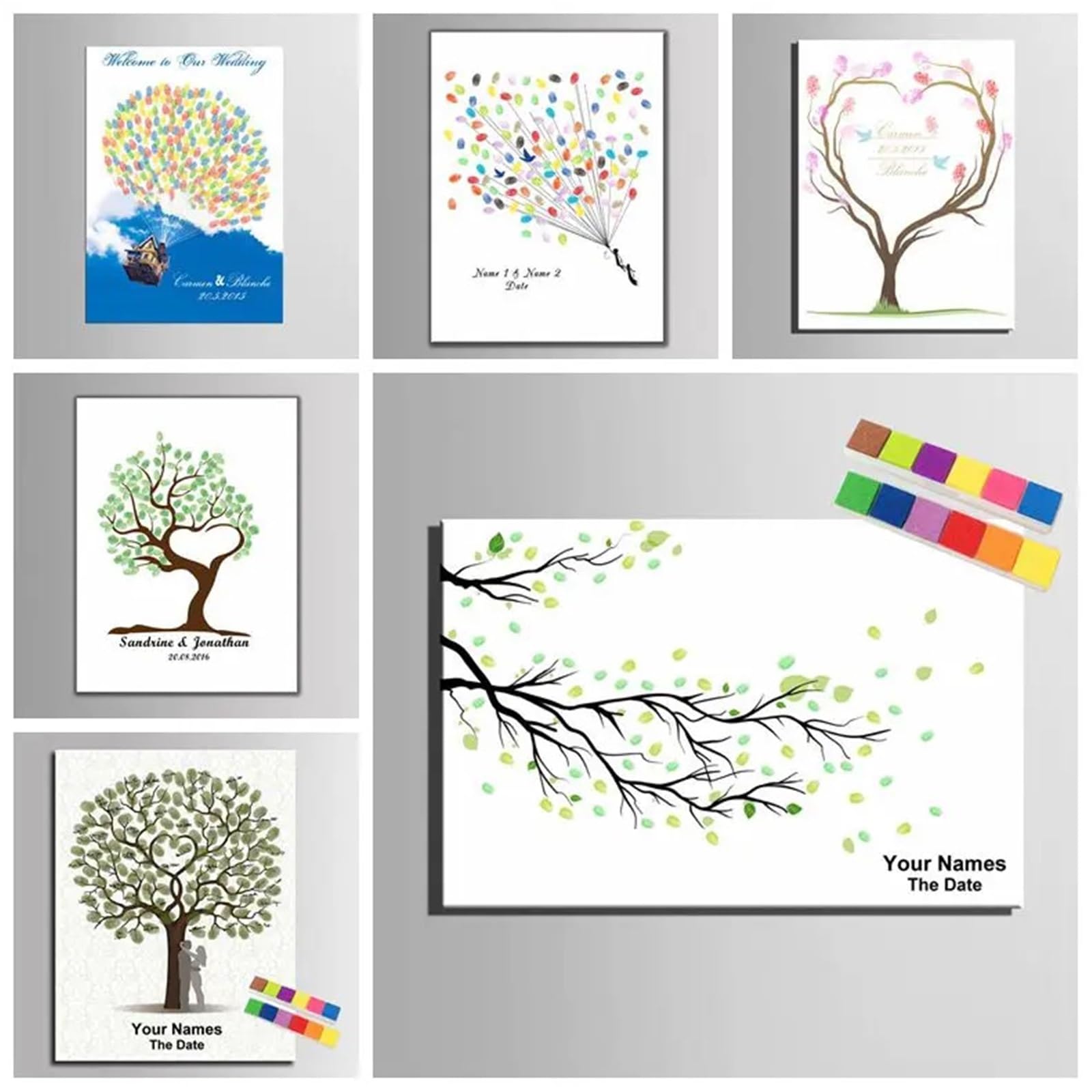 Hochzeits-Fingerabdruck Baum Hochzeit Fingerabdruck Baum Leinwand Malerei DIY Gästebuch for Party Dekor(60x80cm 24x32inch,Style06)