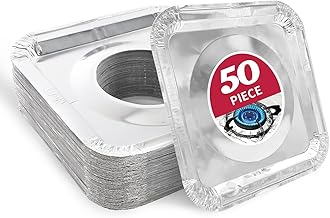 COZZIVITA 50pc Aluminum Gas Stove Burner Covers -Thicker Foil Square Burner Liners - Disposable Gas Range Protectors, 50 Pack（Outer diameter: 8.5 x 8.5 inch）