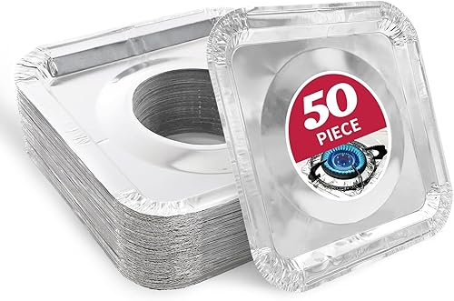 50 cubiertas de aluminio para quemadores de estufa de gas, forros cuadrados de papel de aluminio más gruesos, protectores desechables para estufas