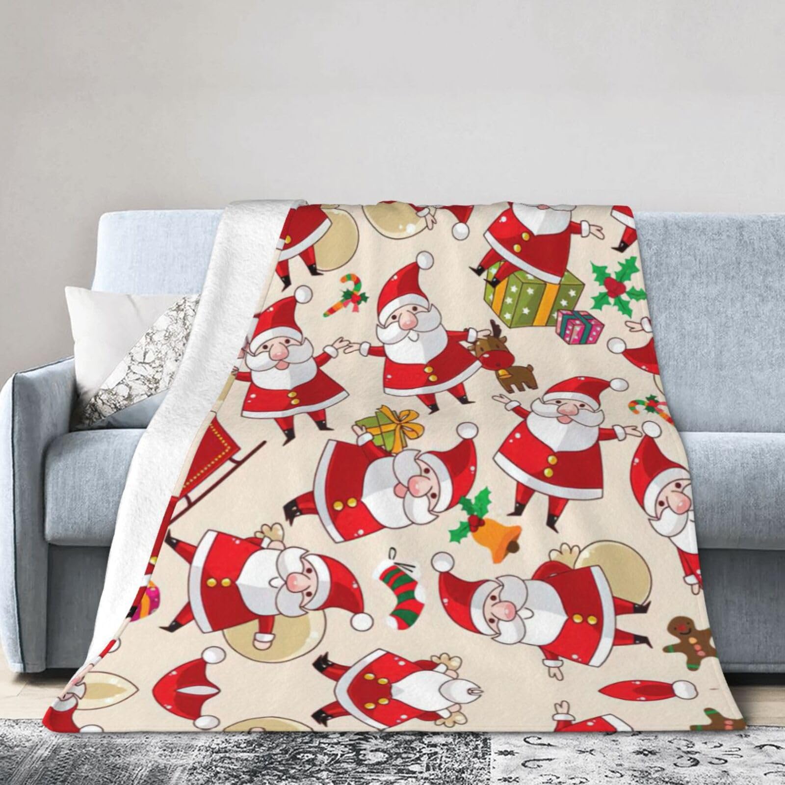 Soft Cosy Fleece Warm Throw Christmas Cartoon Santa Claus Print Blanket
