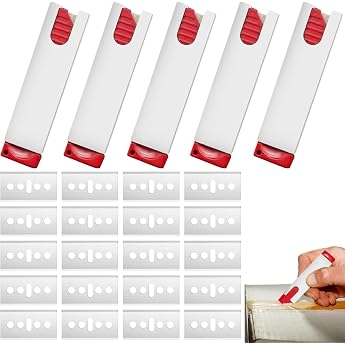 Pack of 5 Cutter Knives with Blade Insert Mini Safety Knife with 20 x Replacement Blades Cutter with Automatic Blade Retraction Extra Sharp for Projects and Cutting Office Home Crafts