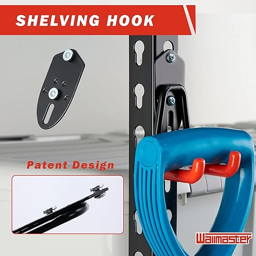 Miniatura 2 de Wallmaster Kit organizador de ganchos de garaje, paquete de 12 ganchos ajustables y resistentes, para montaje en pared, organización de garaje de