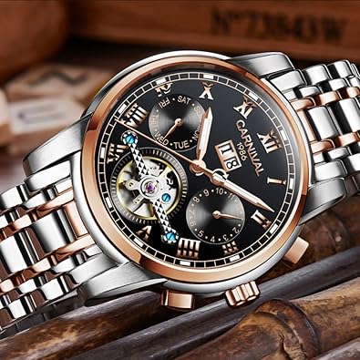 Mens tourbillon Automatic Mechanical Watch Silver Stainless Steel Multifunction Blue Watches