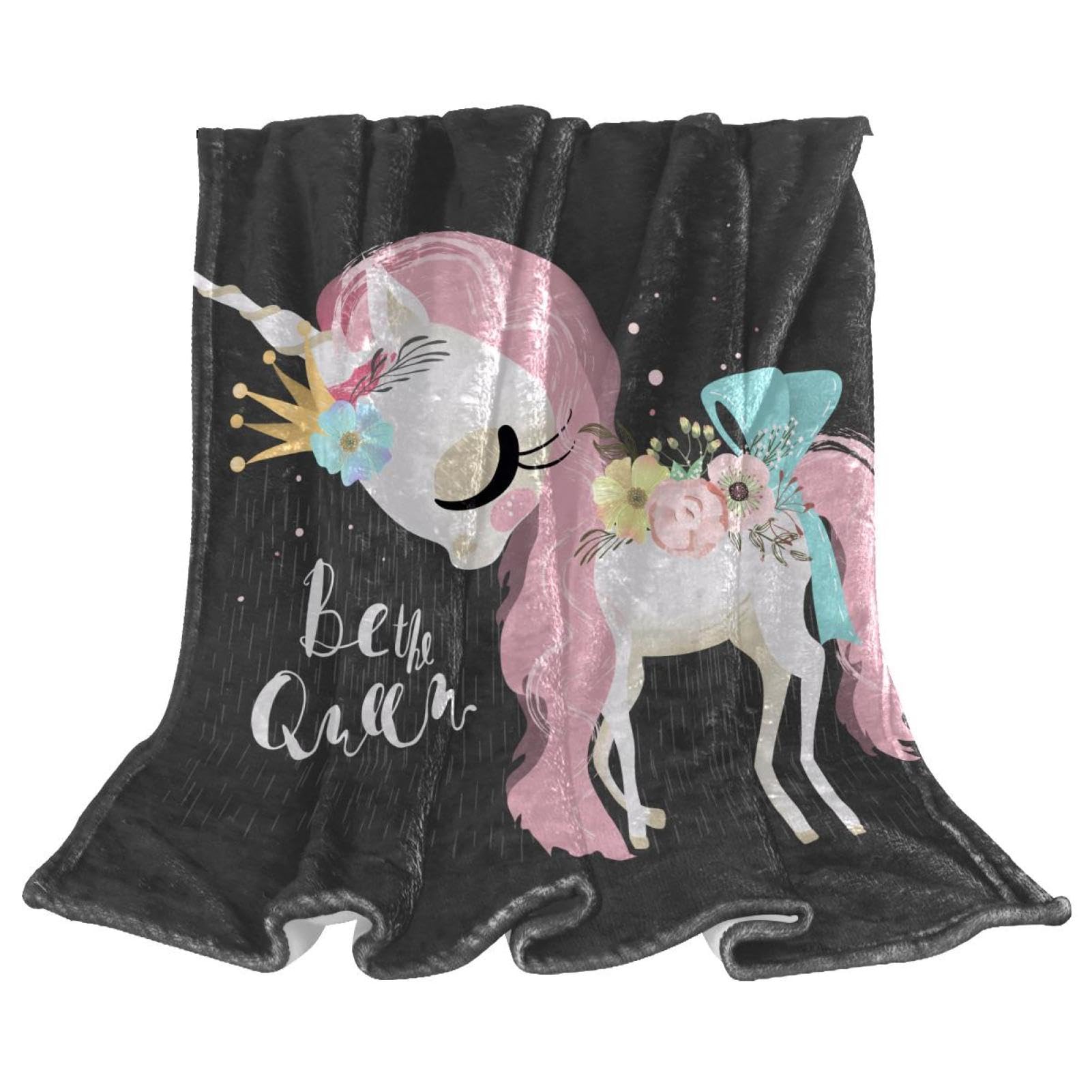 Couverture polaire licorne grise en flanelle douce haute densité
