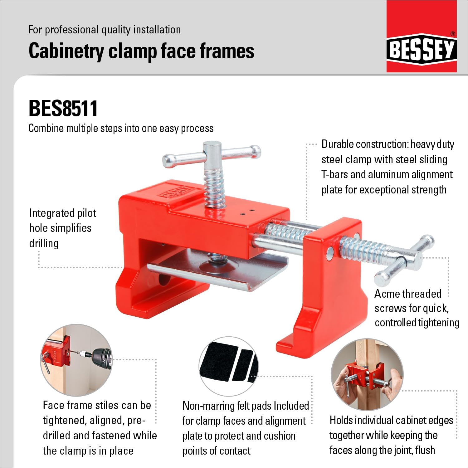 BESSEY, BES8511-CB, Cabinetry Clamp for Face Frames
